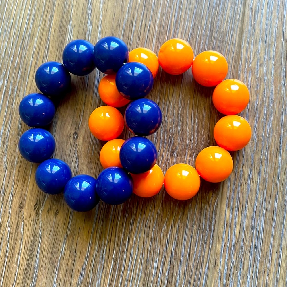 Orange and blue bead elastic bracelets